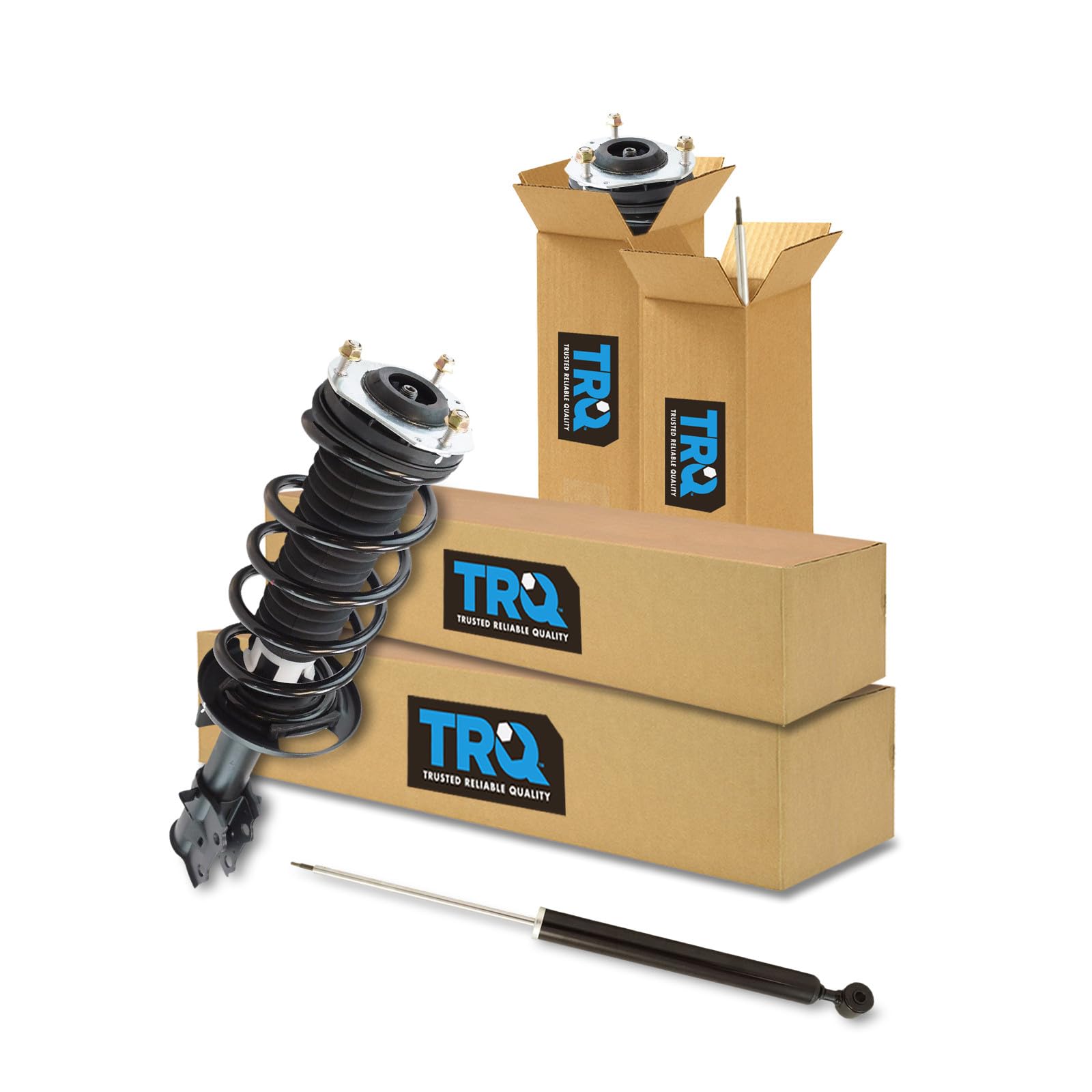 TRQ Front and Rear Complete Strut Assembly &amp; Shock Absorber Kit Complete Strut &amp; Coil Spring Assembly Compatible with 2014-2019 Ford Fiesta