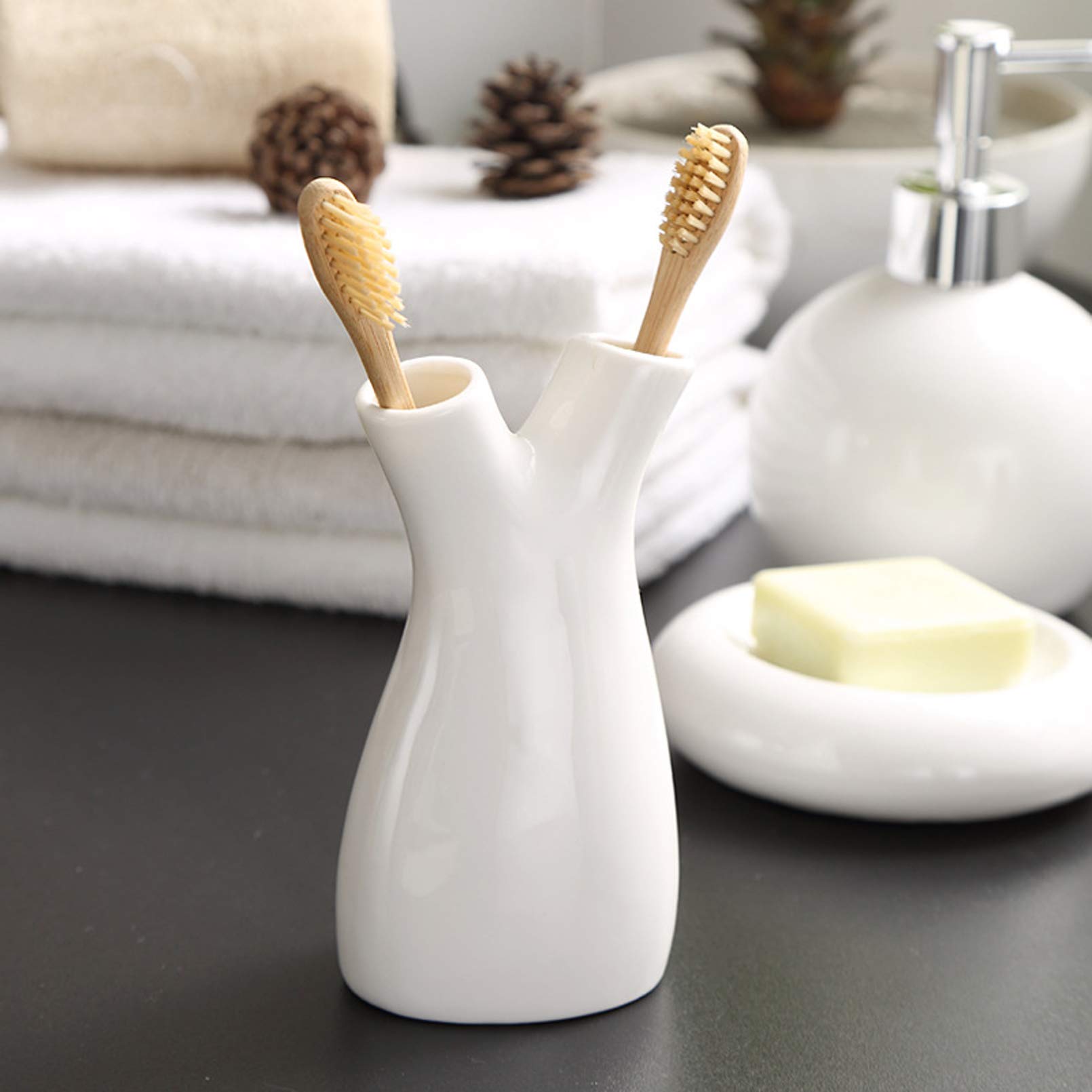 Cutfouwe Conjunto De Accesorios De Baño Adecuado Dispensador De Jabón, Jabonera, Soporte De Cepillo De Dientes, Conjunto Completo De Decoración De Baño Moderno, Conjuntos De Accesorios De Baño,Blanco