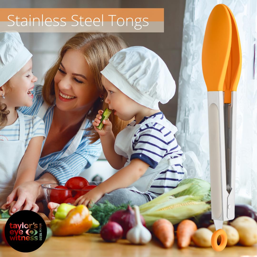 Taylors Eye Witness Large Steel Buttermilk & Saffron Silicone Tongs, Dishwasher Safe, Sturdy Build, Non-Scratch - Image 2