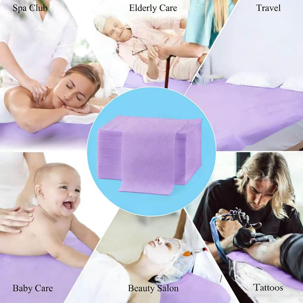 100 sábanas desechables de 31.5 x 71 pulgadas, fundas de cama de tela no tejida para máxima higiene y comodidad en masajes, tatuajes, tratamientos de belleza y spa, sábanas transpirables y duraderas