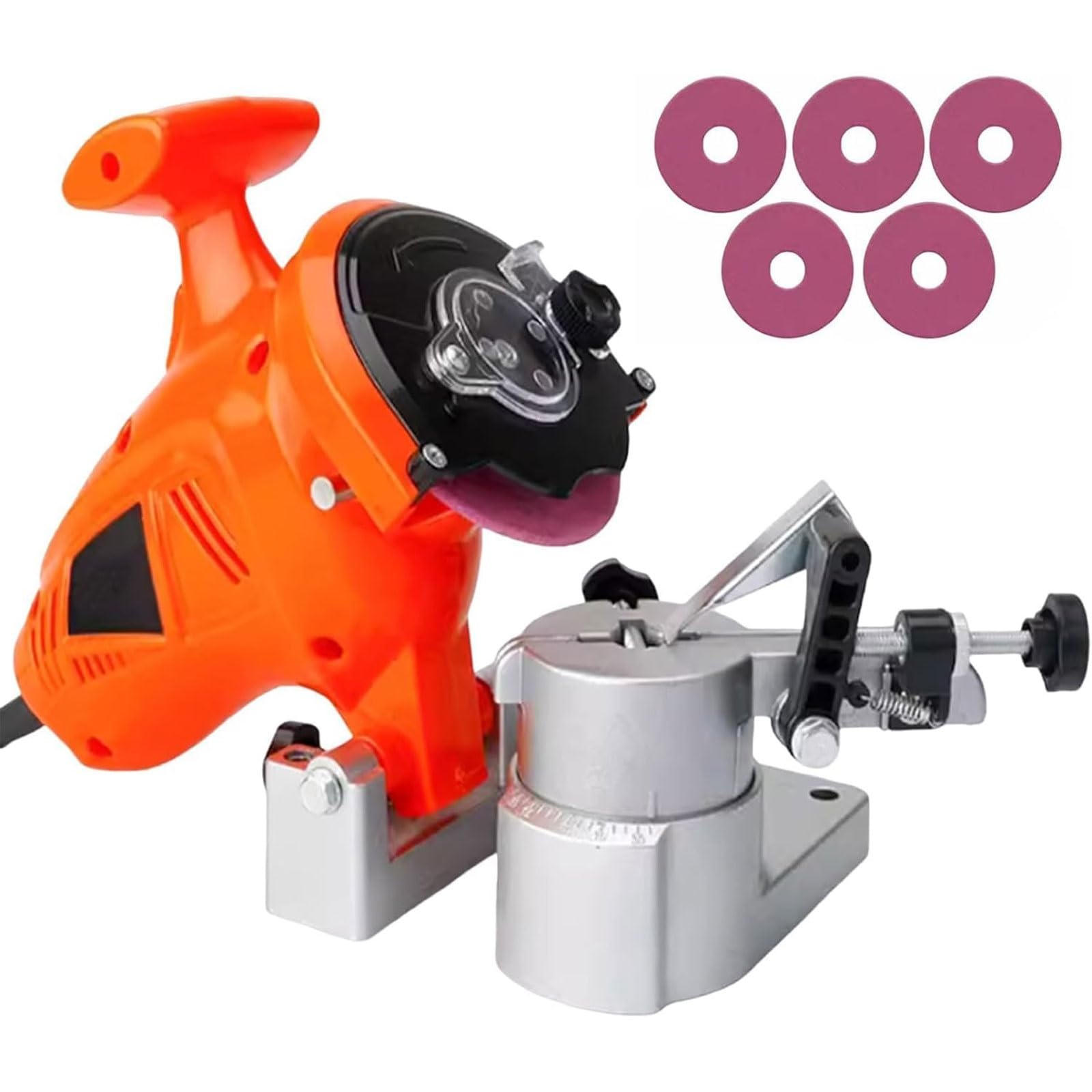 Affilatrice elettrica for motoseghe, smerigliatrice da banco compatta da 250 W, smerigliatrice a catena da 8400 giri/min con angolo regolabile da 0 a 35° e 5 mole, for tutti i tipi di motoseghe