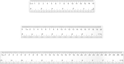3 Stück Lineal 15cm, Transparent Plastiklineal Flexibel Präzision Lineal Set Grundschule Transparentes Messlineal Kunststofflineal für Schule Büro Haushalt (15/20/30cm)