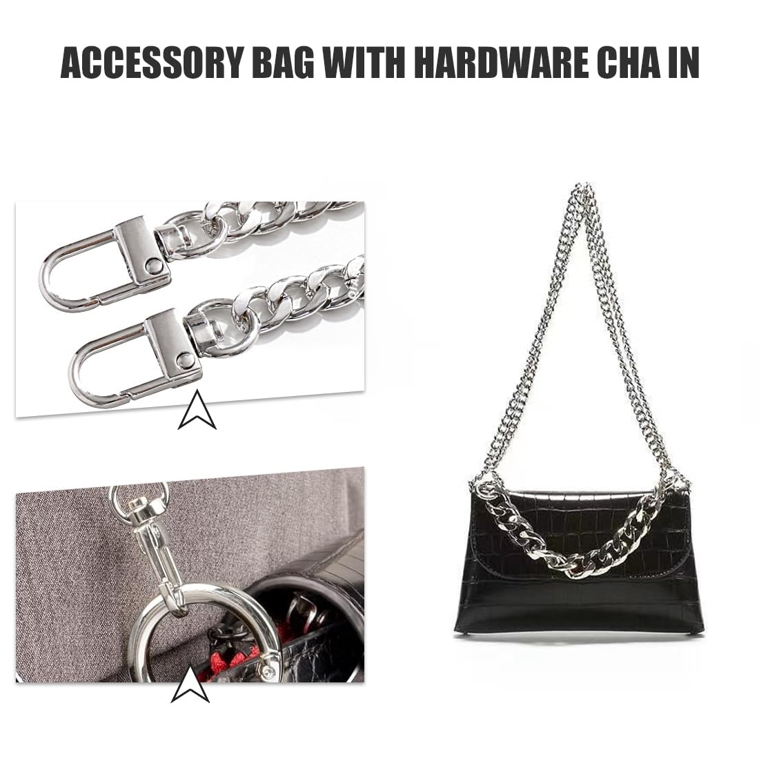 Set 4 Fibbie In Metallo Per Borse – Chiusure A Catena Per Tracolla, Accessori DIY Per Valigia E Borsa, Color Argento