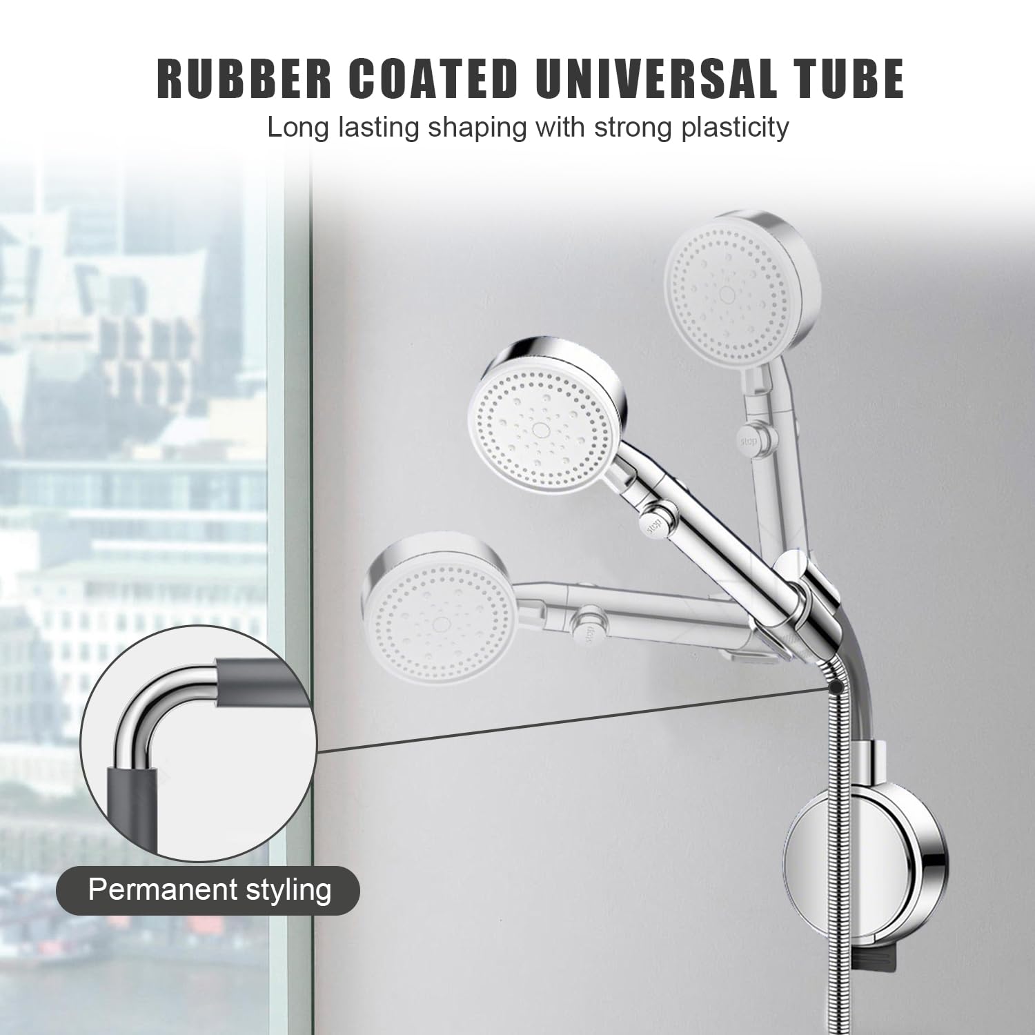 Supporto Soffione Doccia, Supporto Doccia, Supporti Docciato 360° Regolabile, Supporti Soffione Docciato Universale con Ventosa, Porta Doccino per Doccetta, Argento