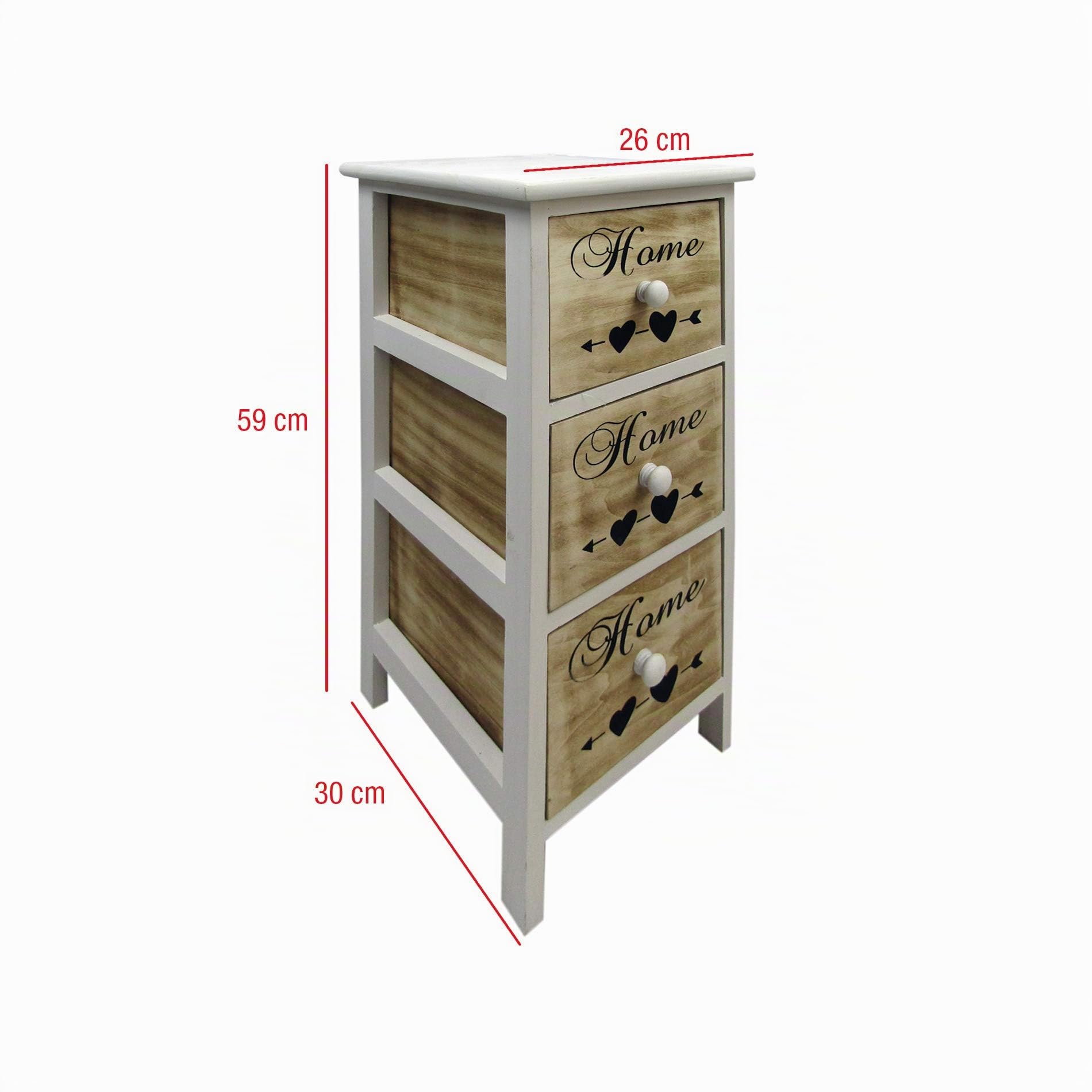 Rebecca Mobili Comodino Stretto, Cassettiera 3 Cassetti, Legno Bianco Marrone, Montato, Scandinvavo, per Camera Da Letto Soggiorno - Misure: 59 x 26 x 30 (HxLxP) - Art. RE6492