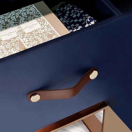 Miniatura 3 de ESreake Paquete de 4 tiradores de cuero genuino suave para cajones, armarios de cocina, pomos de puerta, manijas con tornillos, decoración del