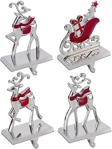 Miniatura 3 de Juego de 4 soportes para calcetines para manto, 3 ganchos para calcetines de renos + 1 gancho para calcetines de árbol de Navidad para decoración de