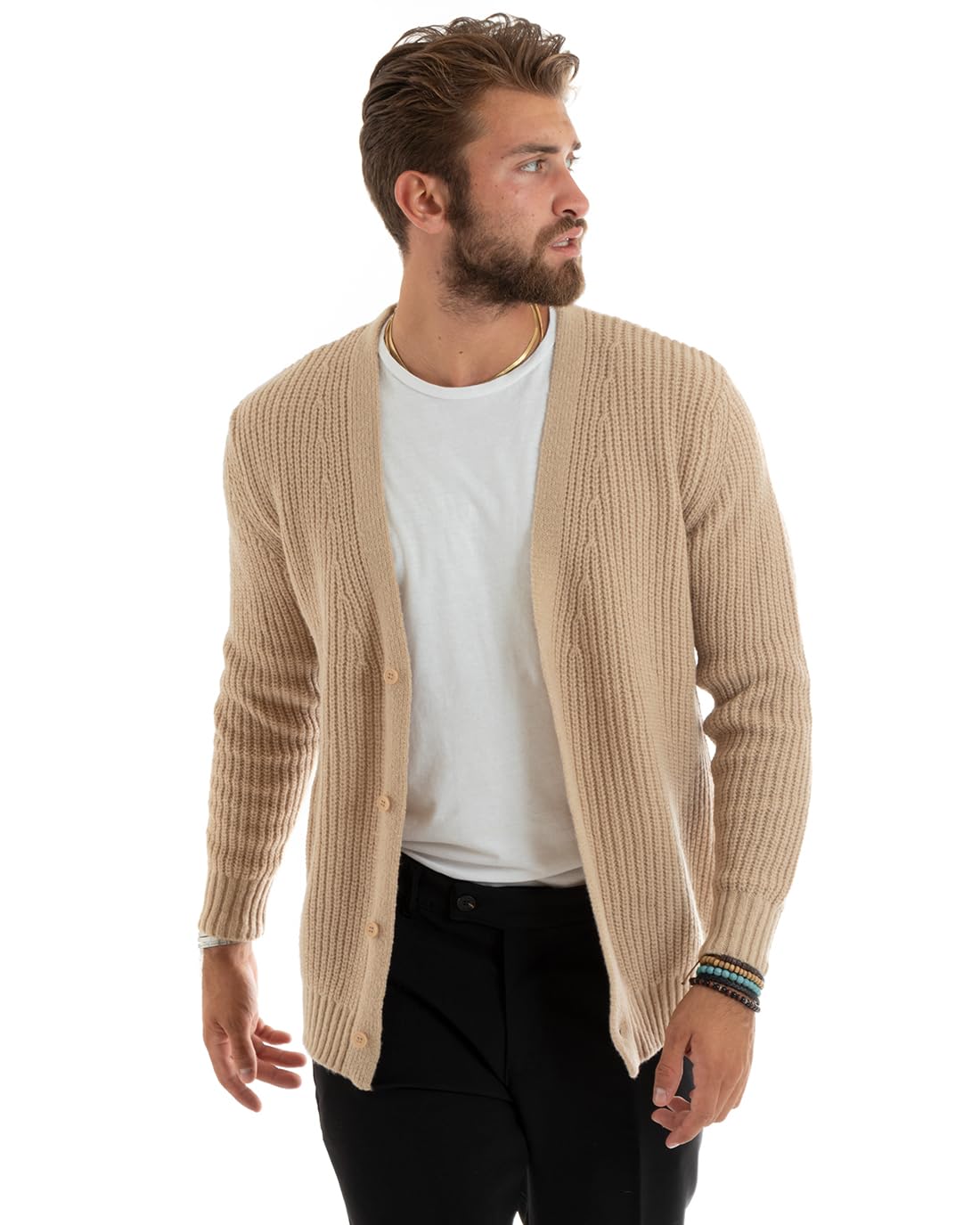 Cardigan Uomo Giacca con Bottoni Maglioncino Scollo V Maglia Inglese Vari Colori