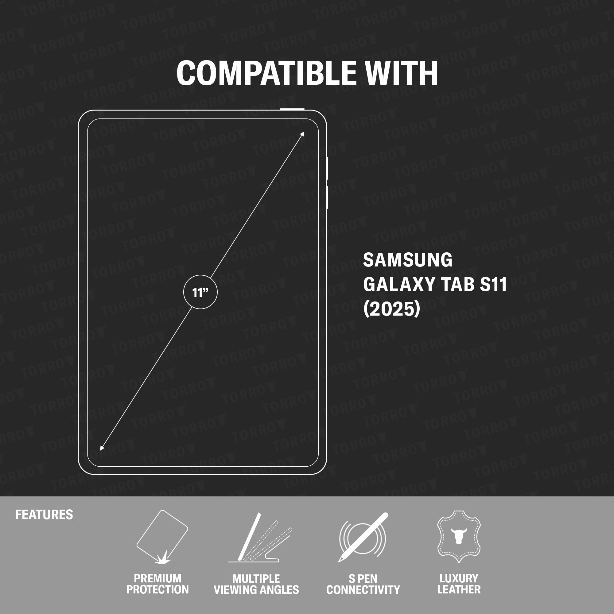 TORRO Etui skórzane kompatybilne z Samsung Galaxy Tab S11 – etui skórzane premium do Galaxy Tab S11 2025 11” z funkcją podstawki (Czarny z czerwonymi detalami)