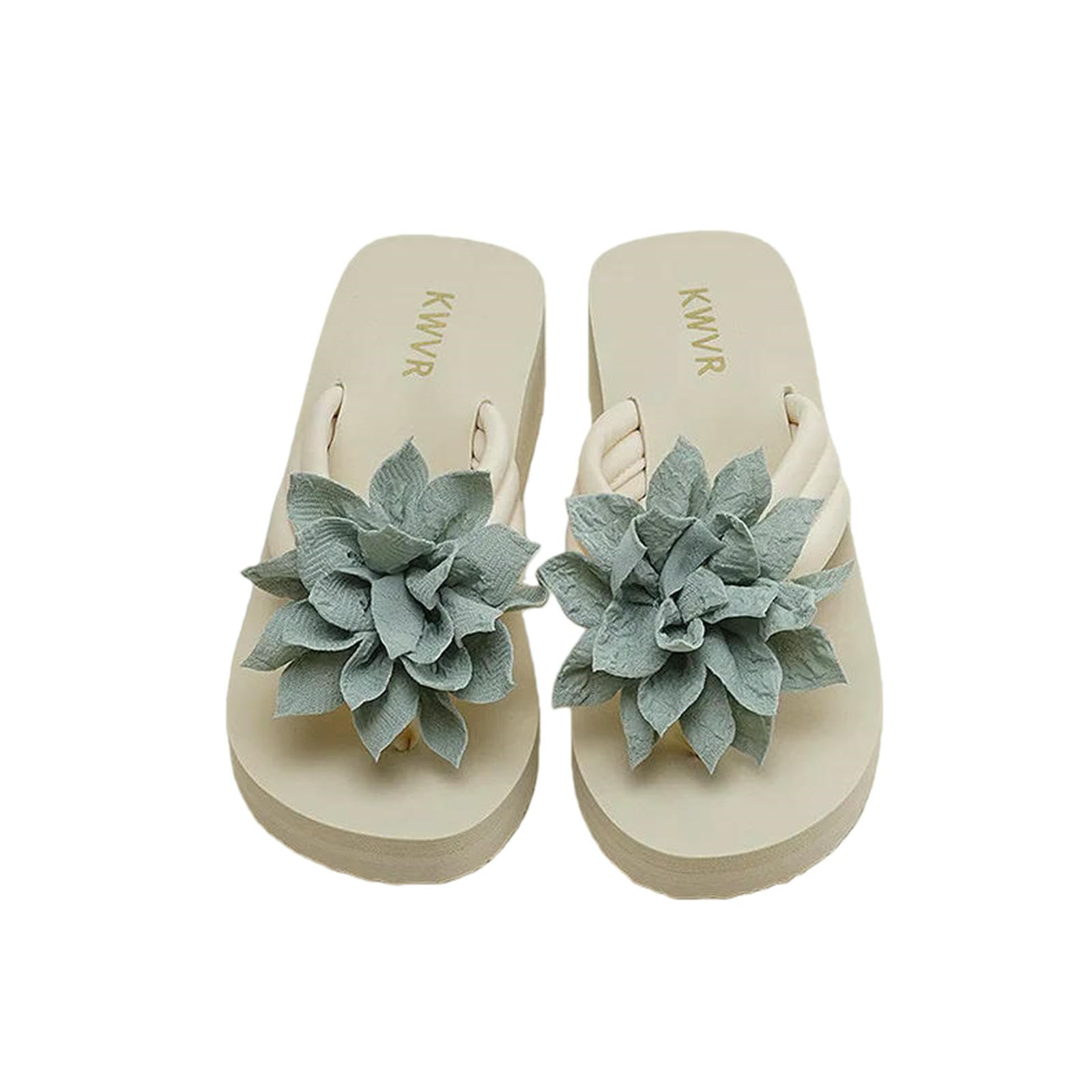 Gyios Flip Flops Men Sponge Cake Thick Sole Summer Women's Versatile Conch Anti-slip Sandals Beach Shoes-blue Flower-37