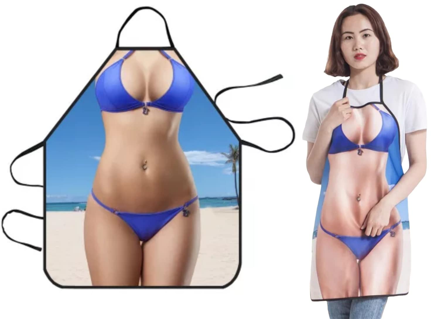 WOO GIRL Delantal de cocina con cinta para el cuello, impermeable, 73 x 57 cm