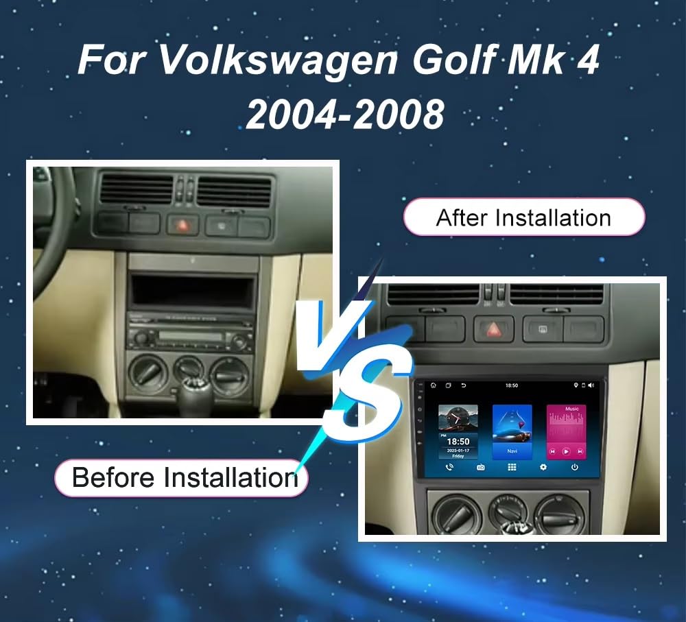 Radio samochodowe Android 15 2 DIN z 9-calowym ekranem dotykowym do Volkswagena Golfa Mk 4 2004-2008 z kamerą cofania/CarPlay/BT/FM/GPS/USB/sterowaniem z kierownicy/audio samochodowe (EP60 6