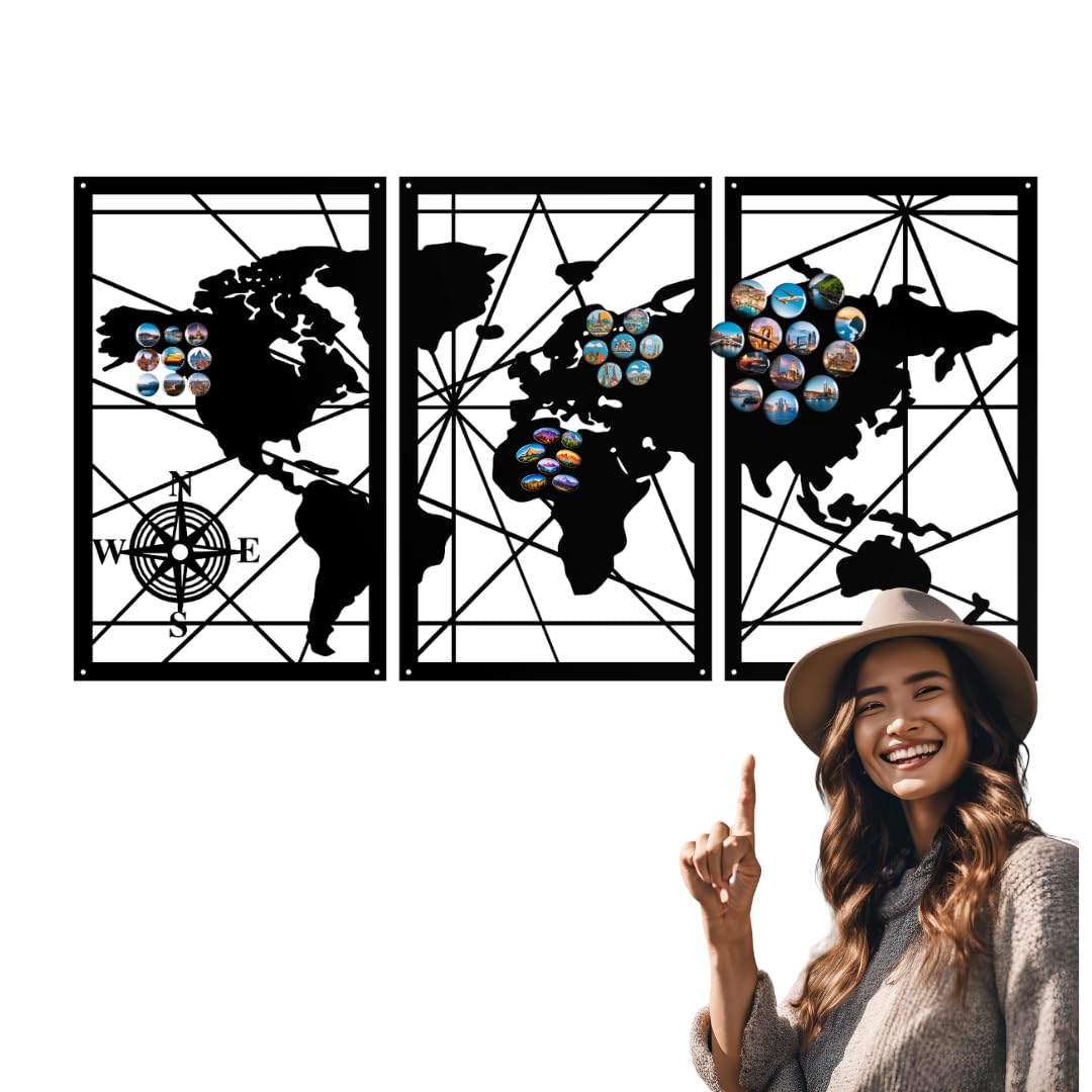 Tableau Magnétique - Tableau Effaçable en Acier - Idéal pour Aimants et Notes - Tableau Noir Magnétique Mural - Kit de Montage Inclus - 80 x 50 cm - Carte du monde