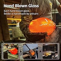 Vista 5 de REZIPO Comedero para colibríes con perca, vidrio soplado a mano, capacidad de néctar de colibrí de 38 onzas líquidas, incluye cables colgantes