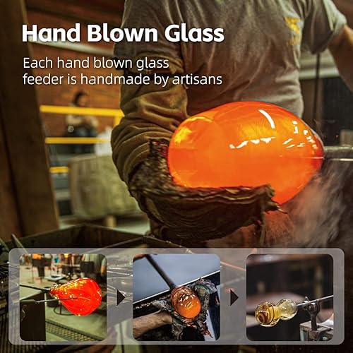 Miniatura 5 de REZIPO Comedero para colibríes con perca, vidrio soplado a mano, capacidad de néctar de colibrí de 38 onzas líquidas, incluye cables colgantes y