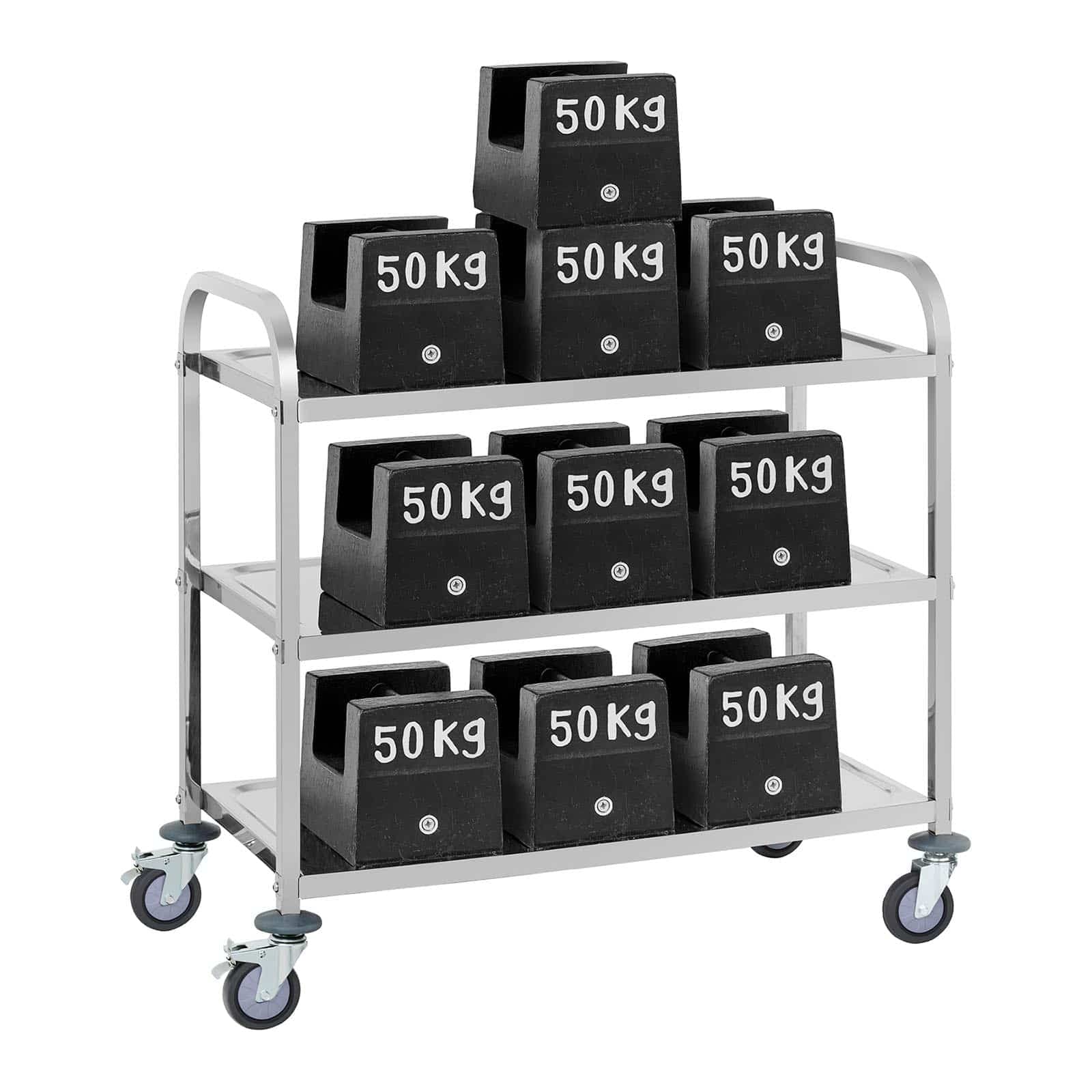 Royal Catering RCSW-6.2 Carro Cocina Carrito de Servicio con Ruedas (3 Estantes, Distancia Entre estantes 28,5 cm, Capacidad 500 kg, Acero Inoxidable)