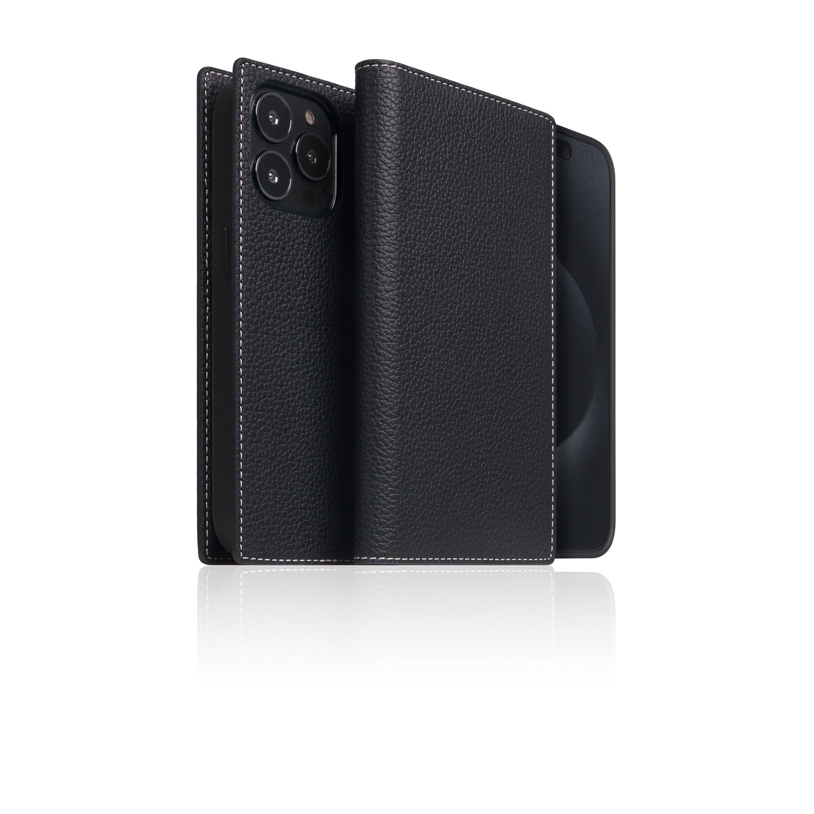 SLG D8 Full Grain Leather Wallet Case for iPhone 15 Pro - [2-in-1] Handcrafted Detachable Diary Style with Magnetic MagSafe Back Cover, Gift Box