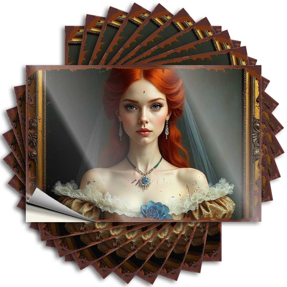 Saying Books Peel and Stick - Vintage Portrait of A Red-haired Bride with Elegant Jewelry Door Plush Waterproof Vinyl for Checkered(6X9CM)