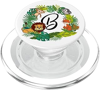 Letter B Initial Jungle Monkey Lion Fox Owl Monogram PopSockets MagSafe PopGrip for iPhone