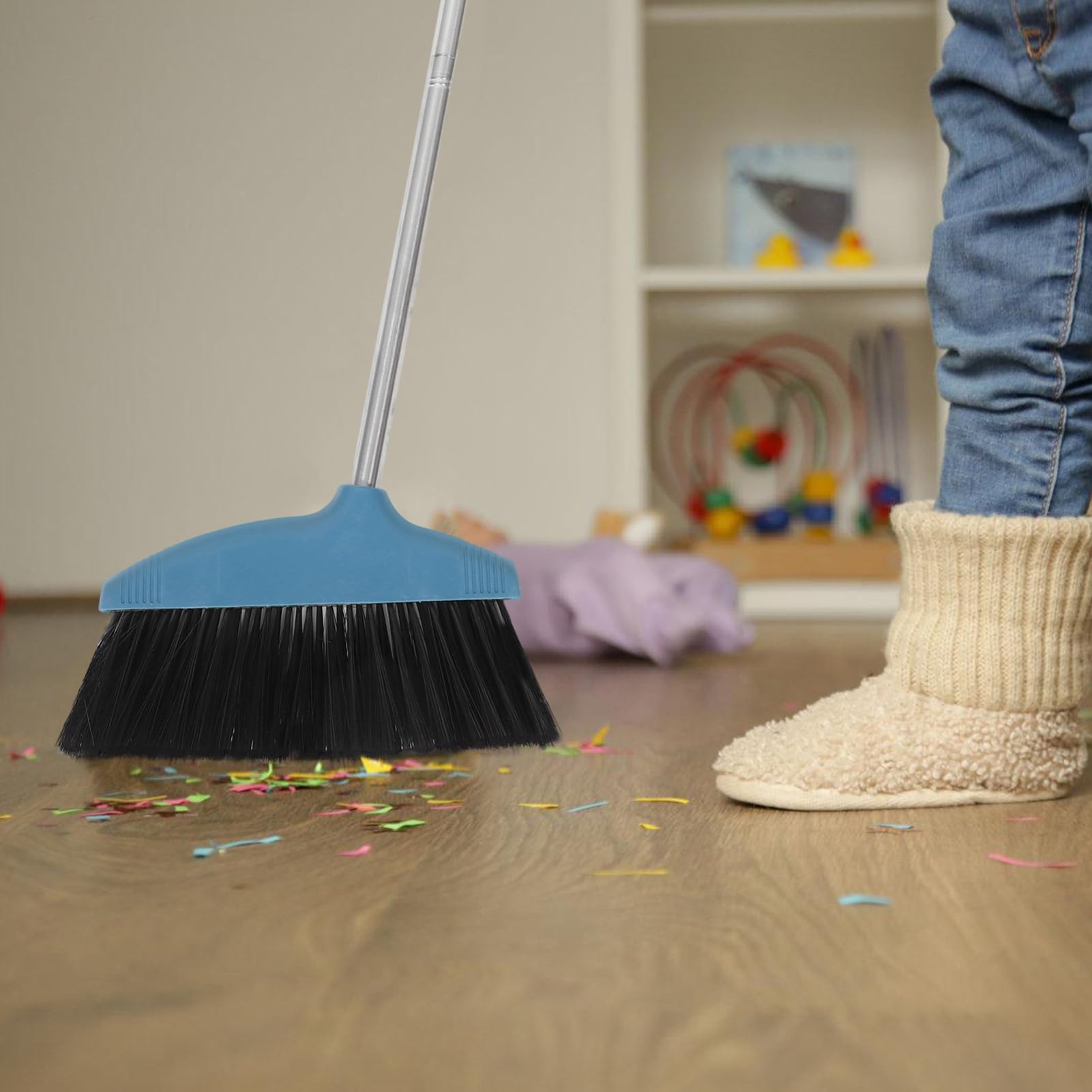 HOLIDYOYO Room Broom and Dustpan Set Wide Angle Floor Sweeper Stainless Steel Broom for Commercial Cleaning