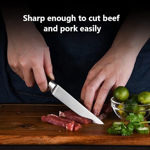 Miniatura 5 de Premium Stainless Steel Steak Knives Set(6-pack),Dishwasher Safe,Kitchen Table Knife,Bright Blade & Handle Dinner Knives Serrated Edge (003)(6pcs