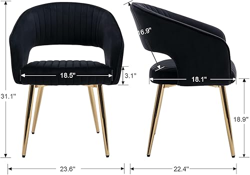 Miniatura 3 de QUINJAY Juego de 2 sillas de comedor modernas de terciopelo, sillas de comedor tapizadas doradas con respaldo hueco, sillas de comedor con patas