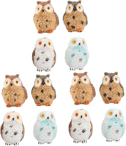 Happyyami 12 piezas de adorno de búho en miniatura, adorno de magdalena, escultura de búho, micro paisaje, estatua de búho, muñeca, juguetes,