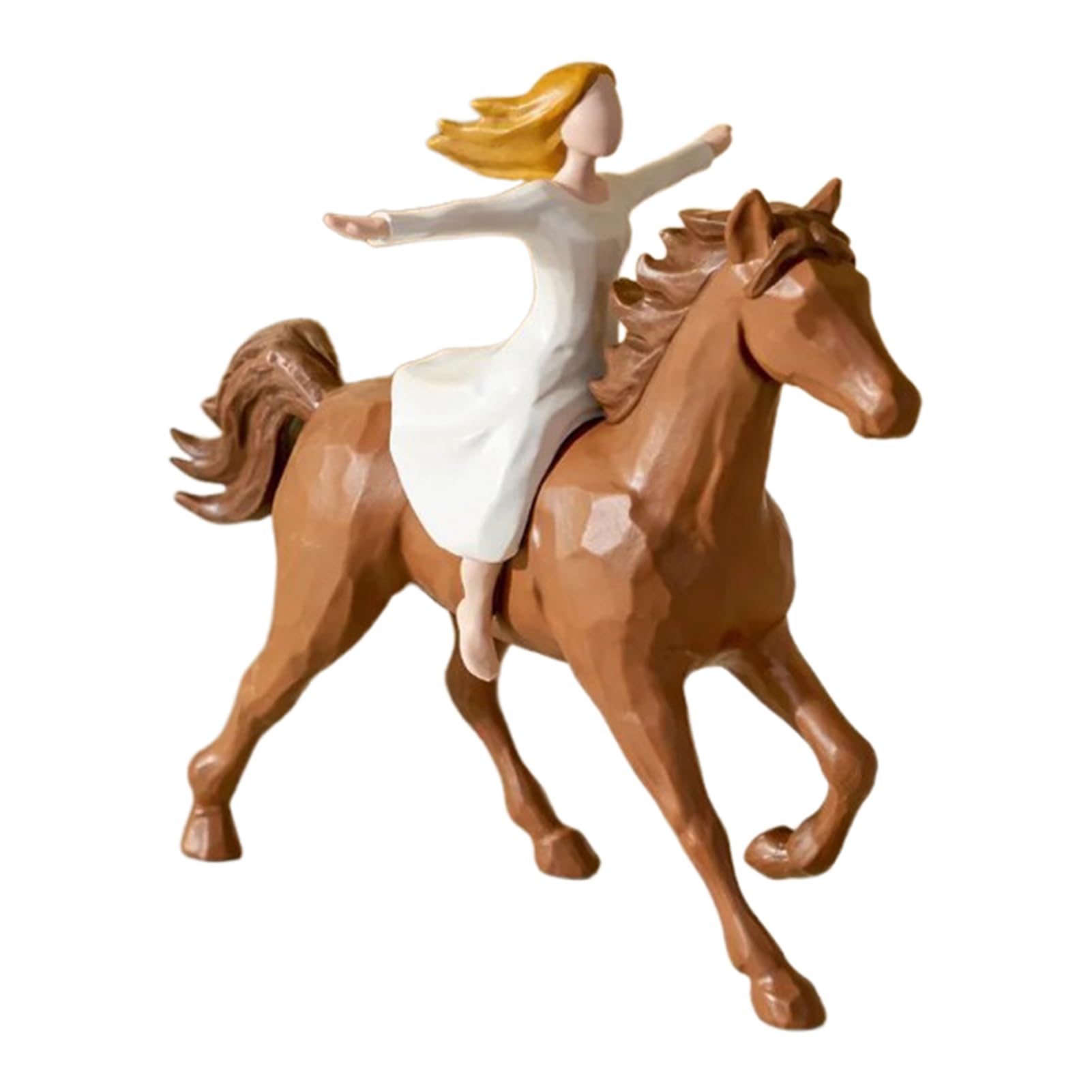 Glifora Girl Riding Horse Figurine - Hand-Painted Women on Horse Resin Statue Sculpture, Home Office Decoration Ornament