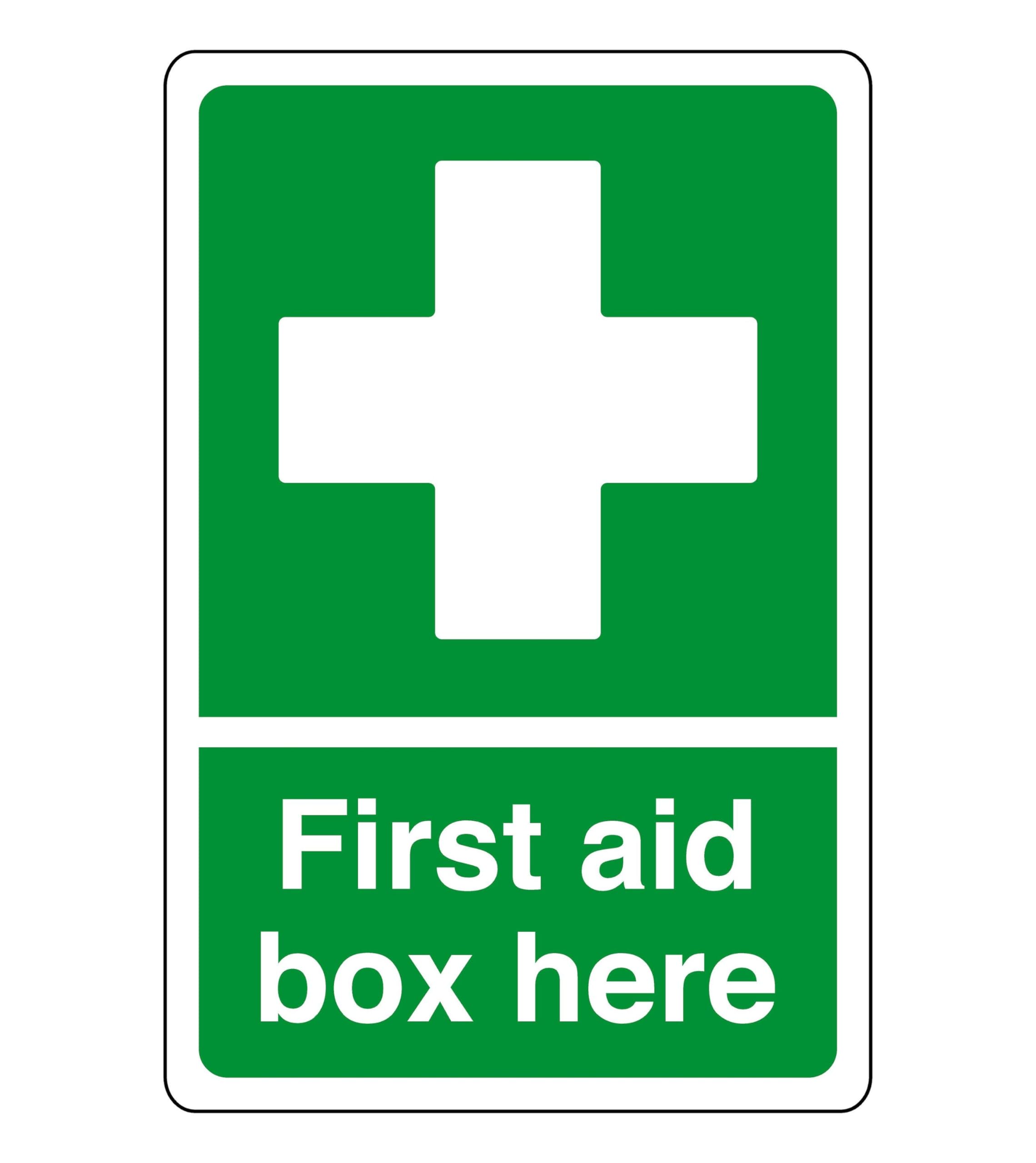 First aid box here - safety sign - AED sign, first aid stickers, first aid kit - High tack self-adhesive sticker (300mm x 200mm) Viewing Distance within 7m.