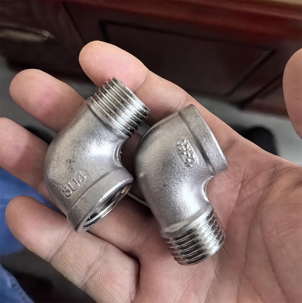 Acoplador de codo de acero inoxidable de 90 grados, conector macho a hembra, material 304, ideal para aplicaciones de fontanería y HVAC, 1 pieza