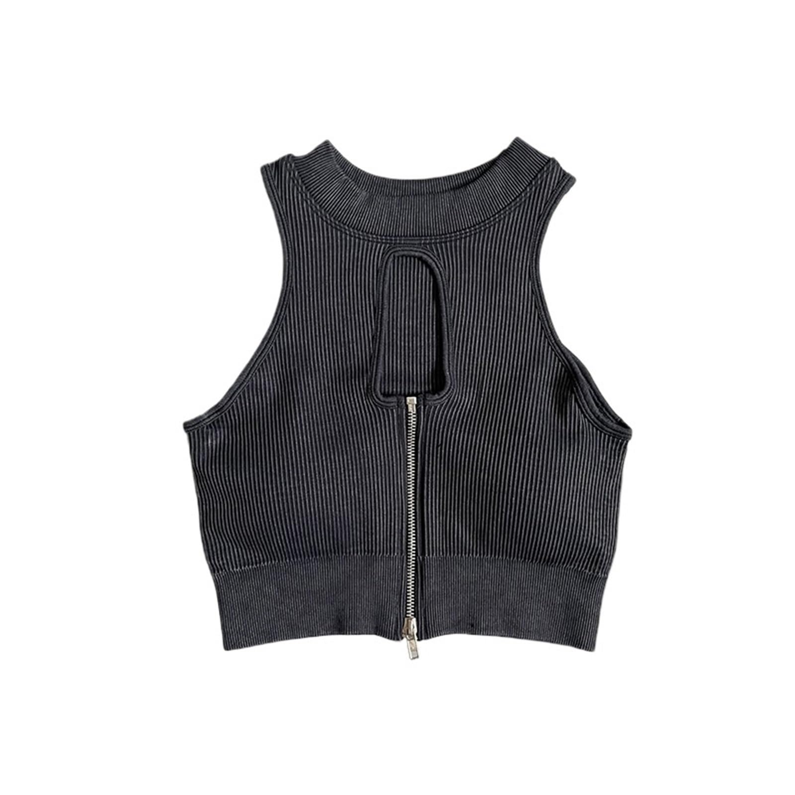 Sport BH Damen Reißverschluss Vorne Damen Sport Top Yoga BH Gym Top Nahtlose Weste mit Reißverschluss Fitness Lauf BH Damen Weste Schweißfestes Top(Black TopA,L)