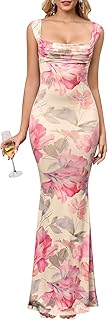 HTZMO Women Floral Wedding Guest Bodycon Maxi Dress Summer Cowl Neck Formal Party Elegant