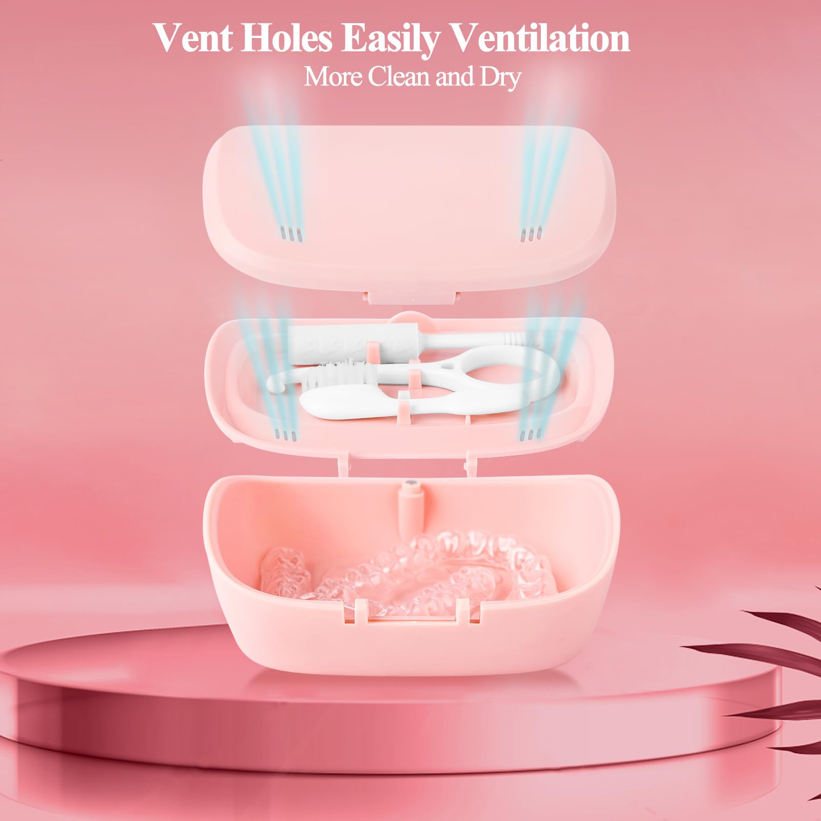 Funda alineadora de doble capa, estuche de retención con espejo, soporte de retención con herramienta de extracción y cepillo de limpieza con agujeros de ventilación compatible con funda de alineador,