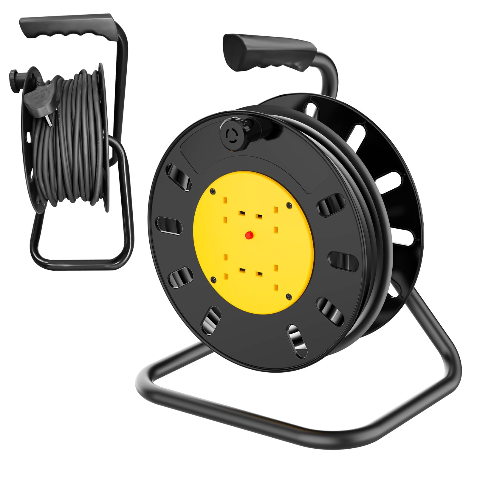 4 Socket Cable Reel, 15m, 13 Amp, Thermal Cut Out, Heavy Duty Outdoor Extension Lead, Cable Reel Extension Lead with Winding Handle, Ideal for DIY, Workshop, Garden, Home Use