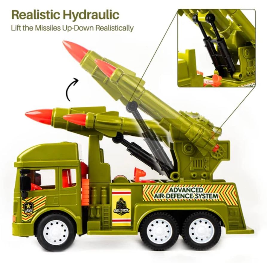 Image of SHIPEASE Friction Powered Military Truck with Missile Launcher for 3+ Year Kids Boys Girls Army Force Toy Truck Pull Back Vehicles Toys(Multicolor)