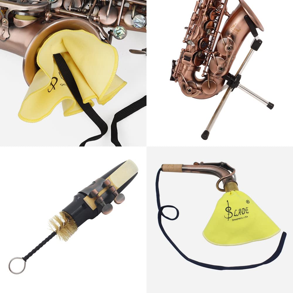 Sassofono soprano,Rosso antico sassofono soprano chiave in Sib Strumento a fiato in ottone Materiale con custodia per il trasporto Supporto per sax Reed Guanti per pulizia Spazzola per stoffa Ci