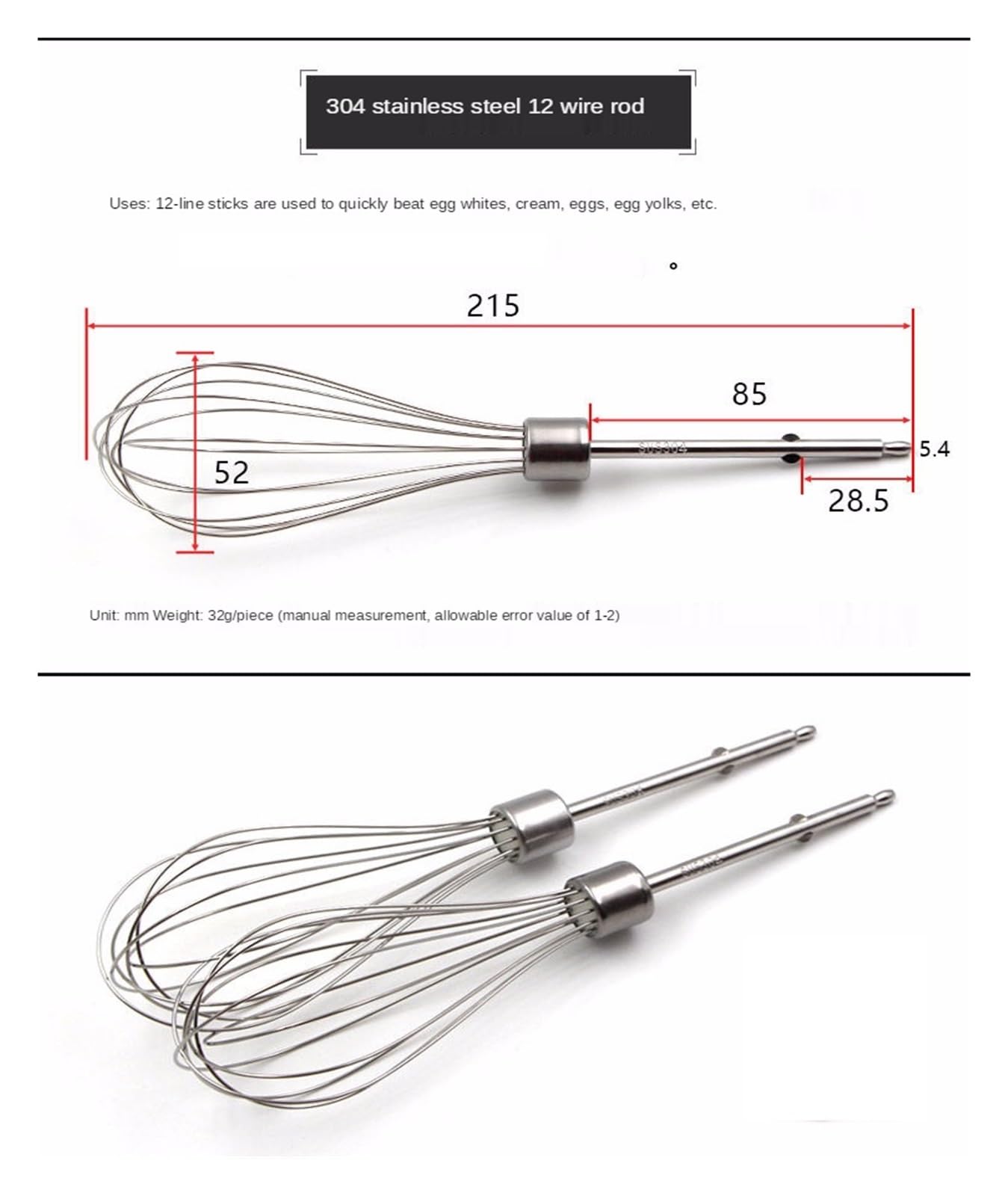 Barra agitadora de batidor de acero 304, 2 uds., Compatible con KENWOOD