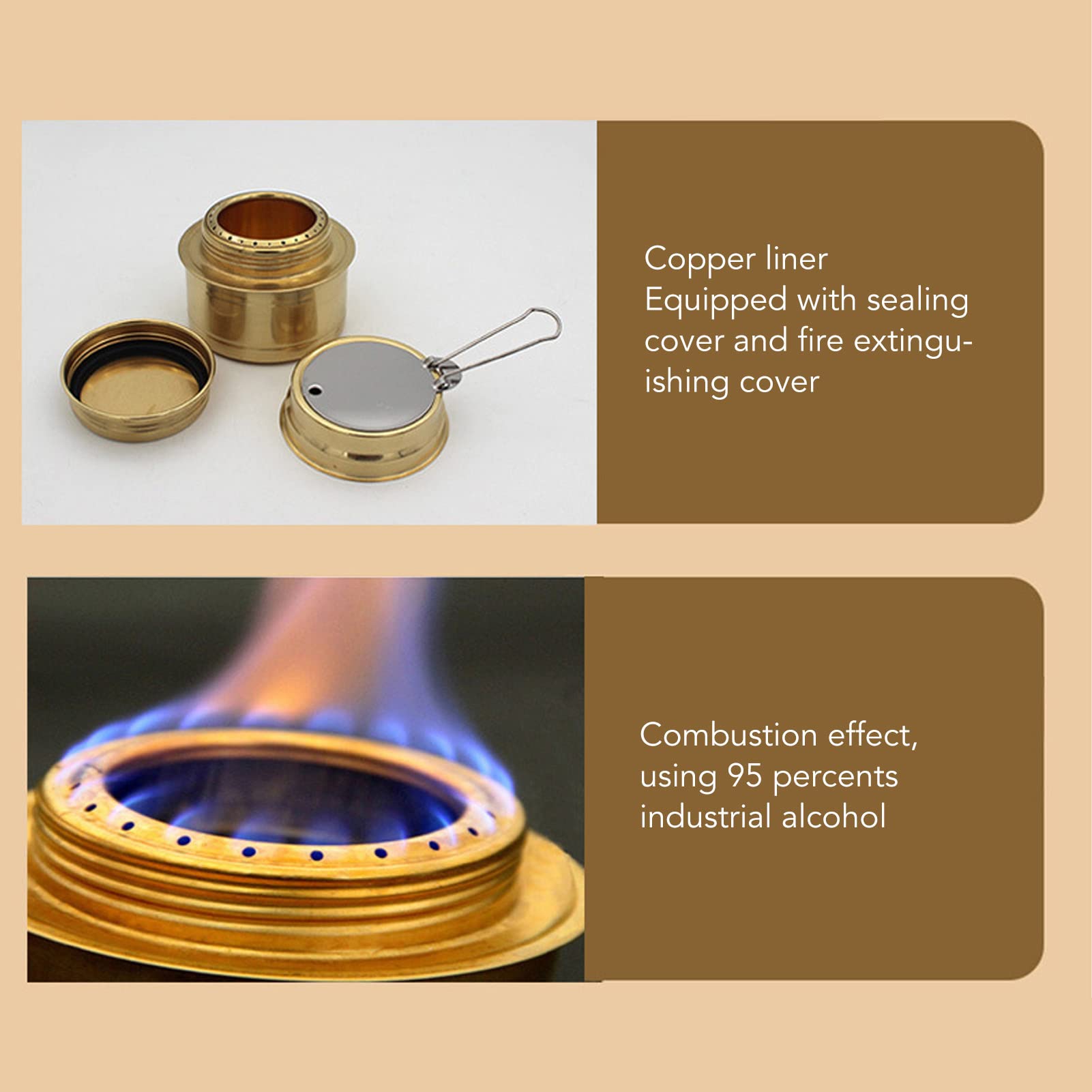 QANYEGN Alcohol Stove, Cam Stove with Stove Cover, Lightweight Brass Stove for Outdoor Cam Hiking Backpacking(gray)