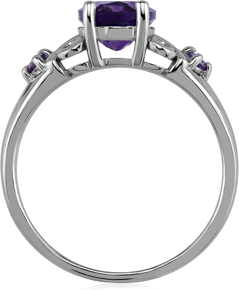 Silvershake Sterling Silver Solitaire Ring With 10x8mm Genuine Purple African Amethyst | Women's Anniversary Gift