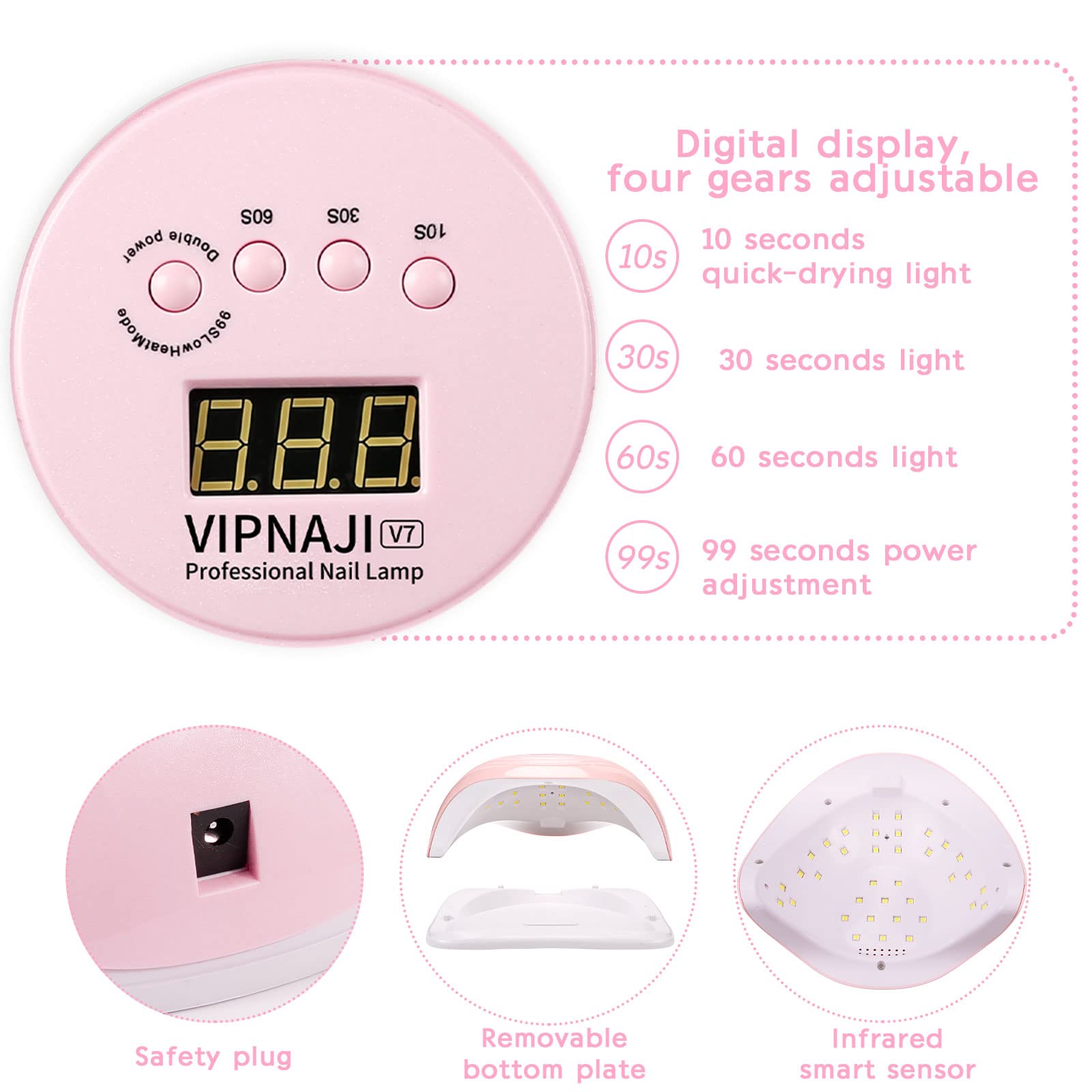 Lampes UV LED Ongles Gel, Sèche-Ongles Professionnel Portable 168W Automatique LCD Écran Capteur Base Amovible 10s/30s/60s/99s