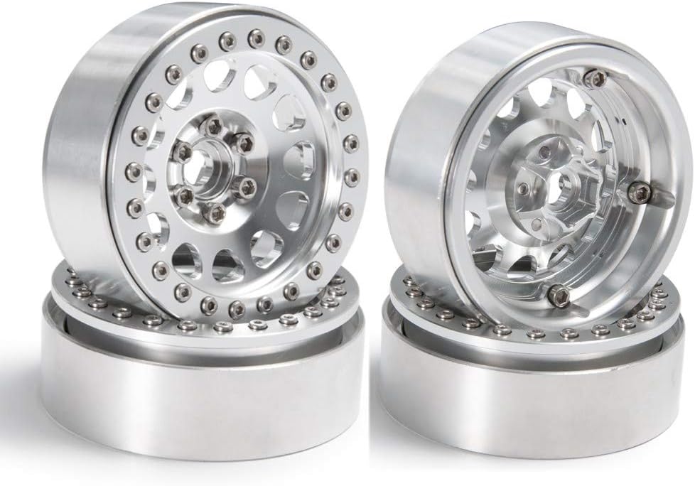RCLIONS Aluminum Alloy 2.2" Beadlock Wheels Rims for 1/10 RC Rock Crawler Car Axial Wraith 90018 -Pack of 4 (Silver)