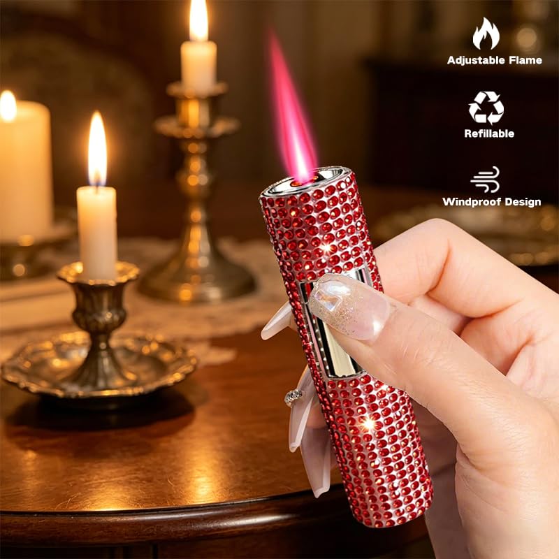 Encendedor tipo soplete con cristales rojos miniatura 3