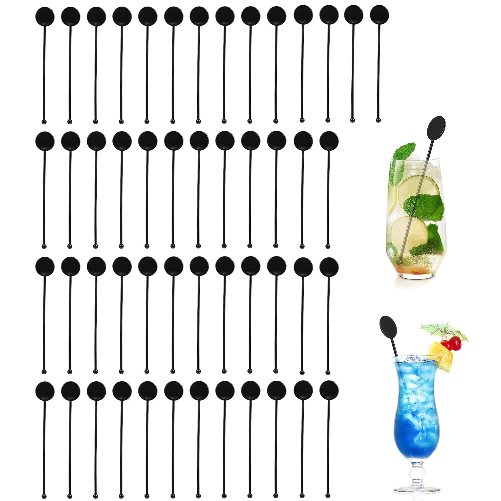 50Pcs Cocktail Swizzle Sticks, Cocktail Coffee Stirrers, Drink Swizzle Stick, Disposible Plastic Disc Top Drink Stirrers for Coffee Whiskey Beverage Juice