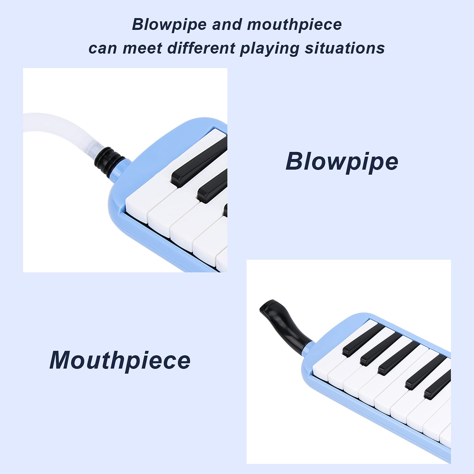 Mélodica à 32 touches en ABS, instrument à vent, mélodica pour débutants, kit d’apprentissage musical avec tuyau de souffle et embouchure, touches noires et blanches, idéal pour