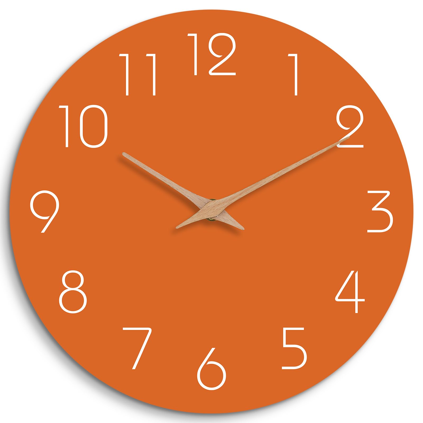 Mosewa Modern Wall Clock - Silent Non-Ticking 10 Inch Wall Clocks Battery Operated - Wooden Clock Decorative for Kitchen,Home,Bedrooms,Office(10" Orange)