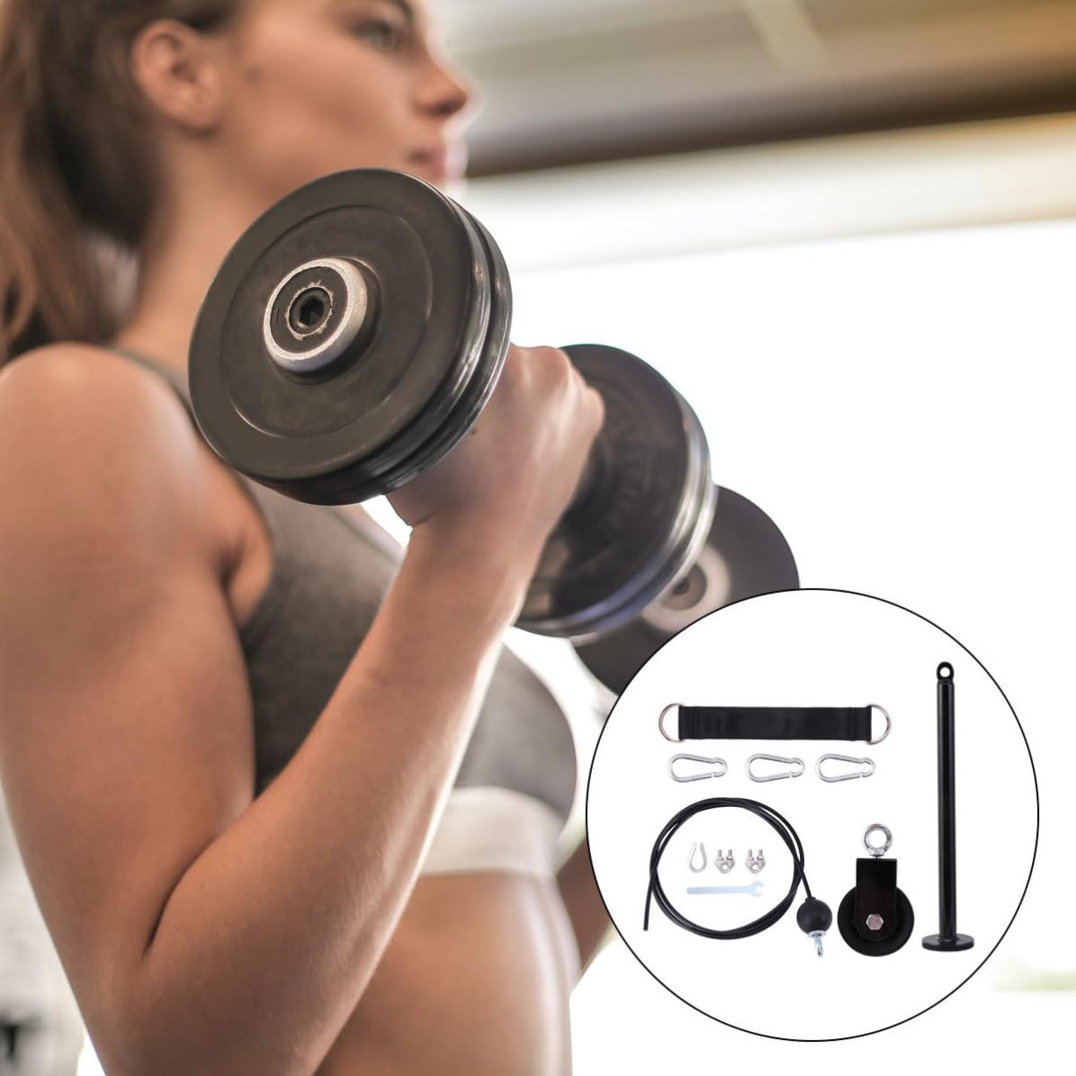 Kit de Equipo de Fitness Poleas y Cables de Metal Negro, Fácil de Instalar para Entrenamiento de Fuerza y Ejercicio Completo en Casa