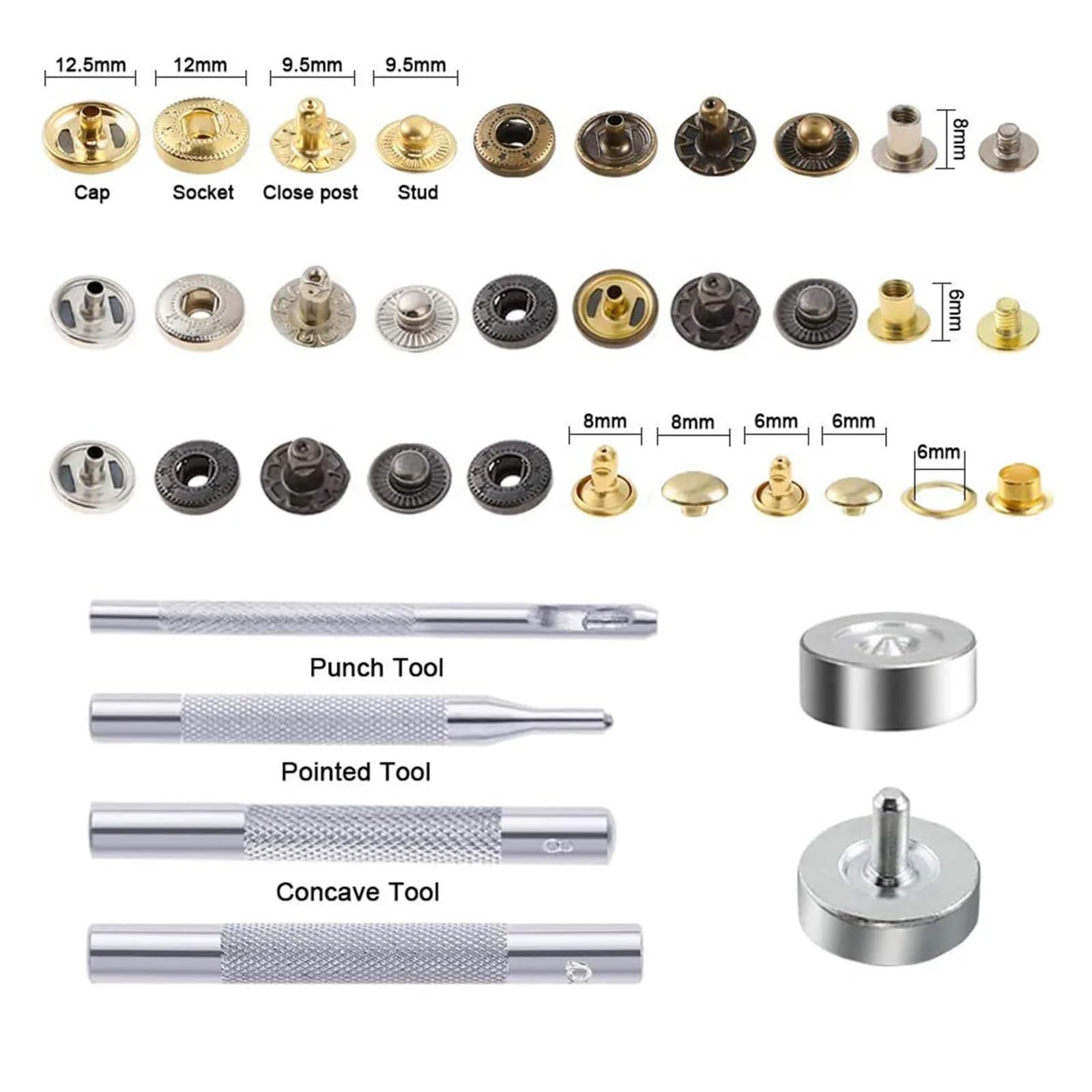 400 set Bottoni a pressione in metallo/ottone/Occhiello con rondella/Rivetti a doppio cappuccio for abbigliamento Borsa artigianale Scarpe Cintura Jeans Sarto fai-da-te Facile da applicare