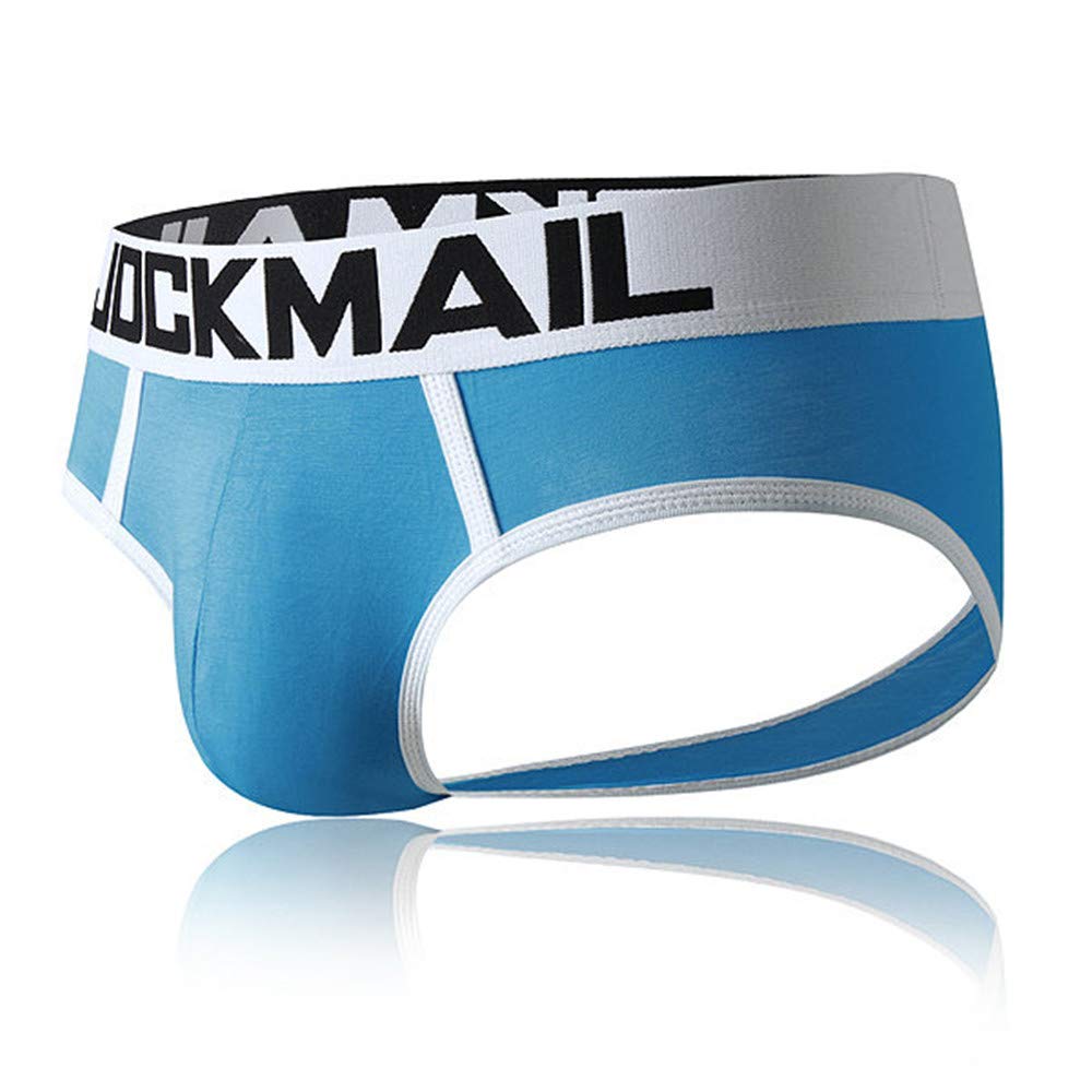 Jockmail Men's Blue Sexy Backless Briefs Jock Strap G Strings Sexy Briefs Bulge Pouch Briefs Thongs Gay Underwear Bikini Thongs (M, )