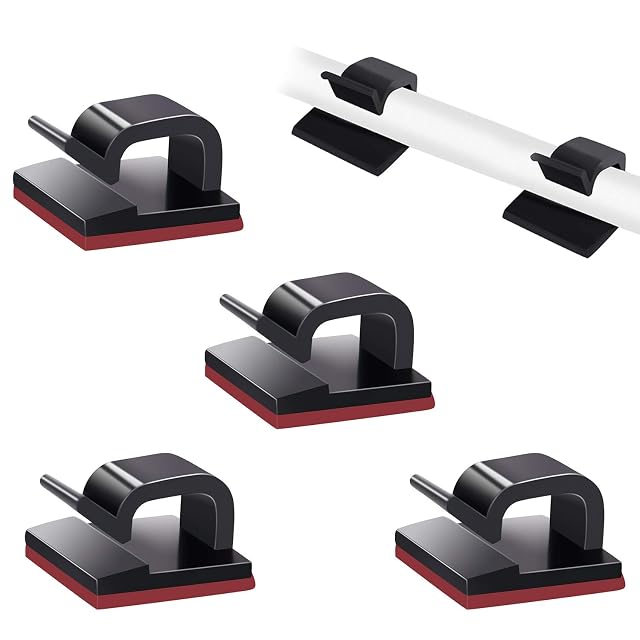 SOULWIT 50 Pcs Self Adhesive Cable Management Clips Cable Organizers Sticky Wire Clips Cord Holder for TV PC