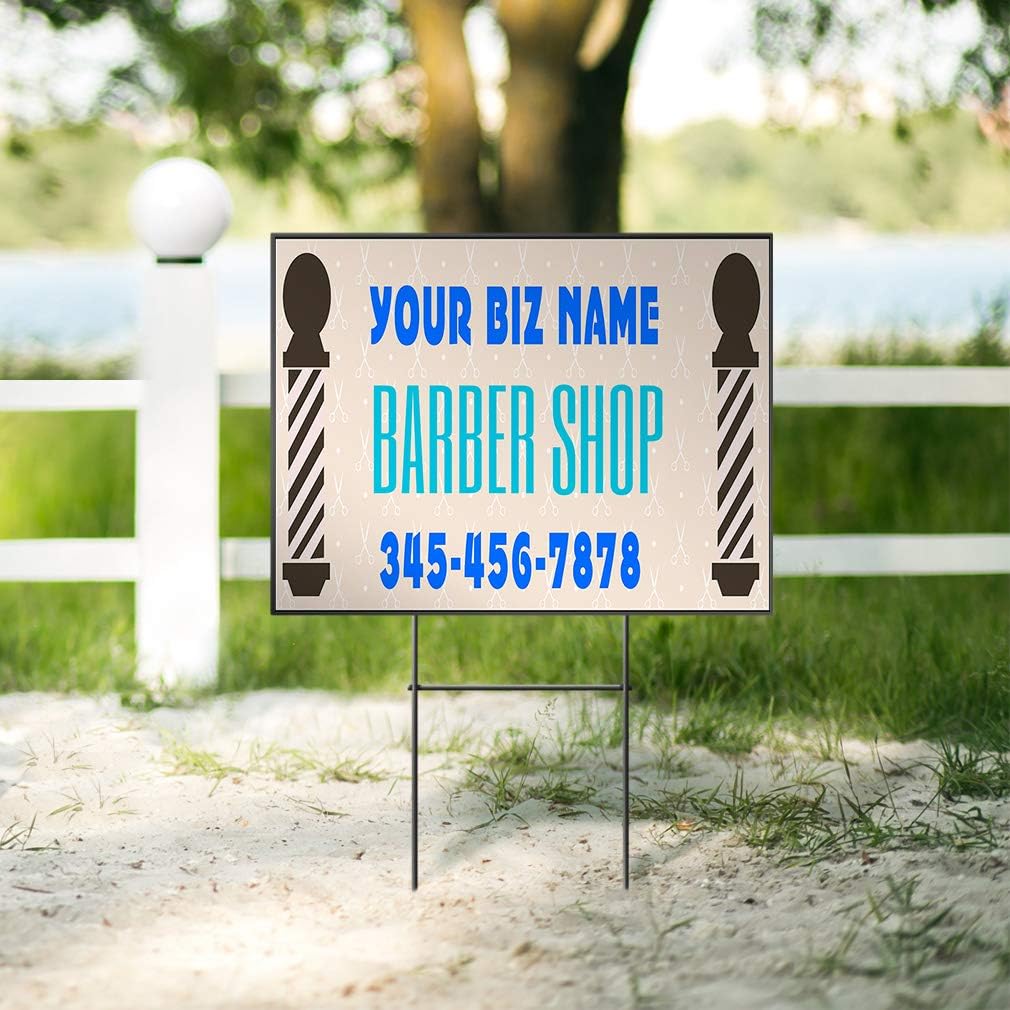Business Name Barber Shop Phone Number A Custom Personalized Yard Sign Barber Pole White Wheatherproof for Sale Sign Sets of 2, 3, 5 24INx18IN One Side Print Set of 2